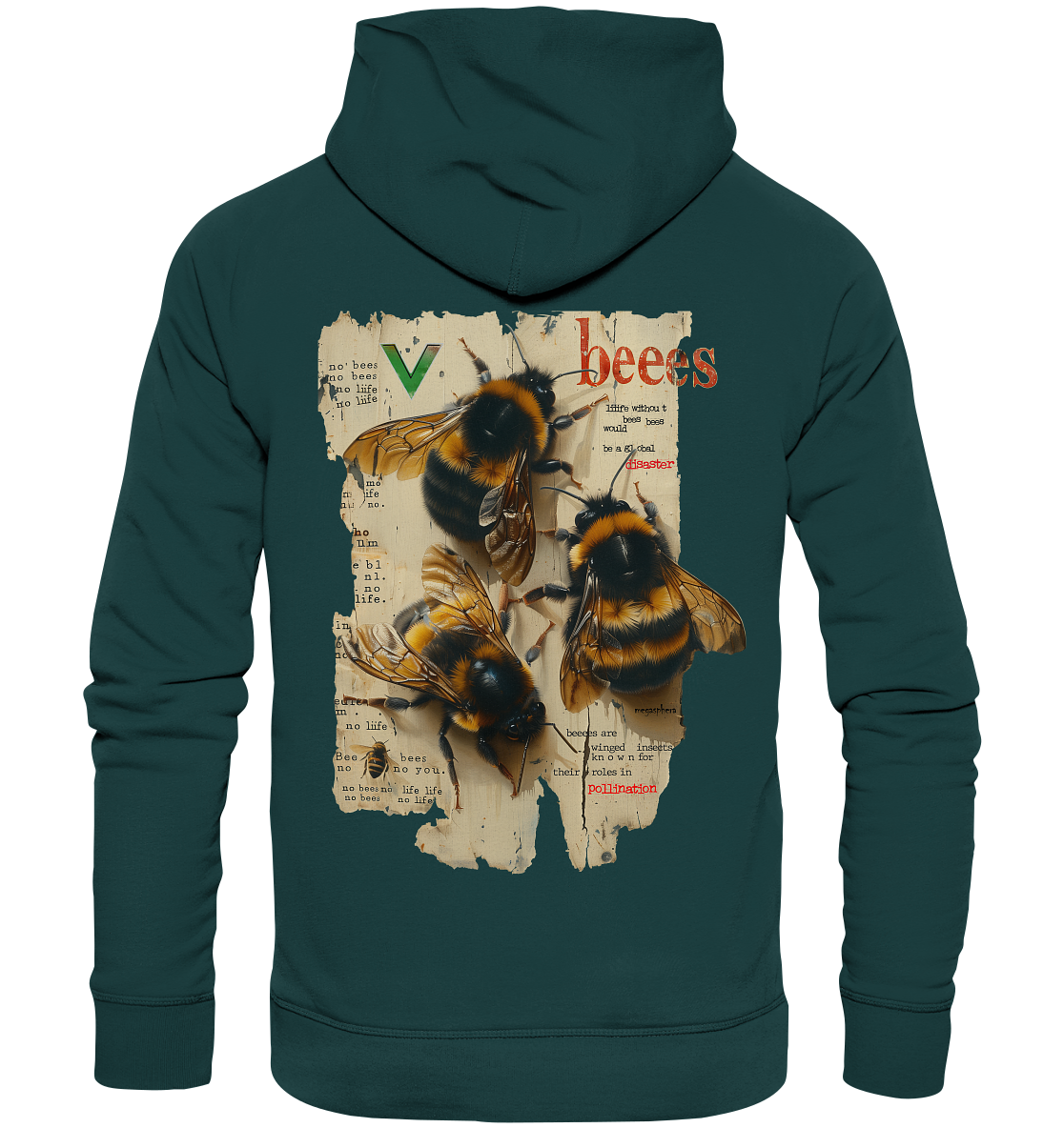 Motif "no bees, no life" - unisex organic hoodie / hooded sweatshirt