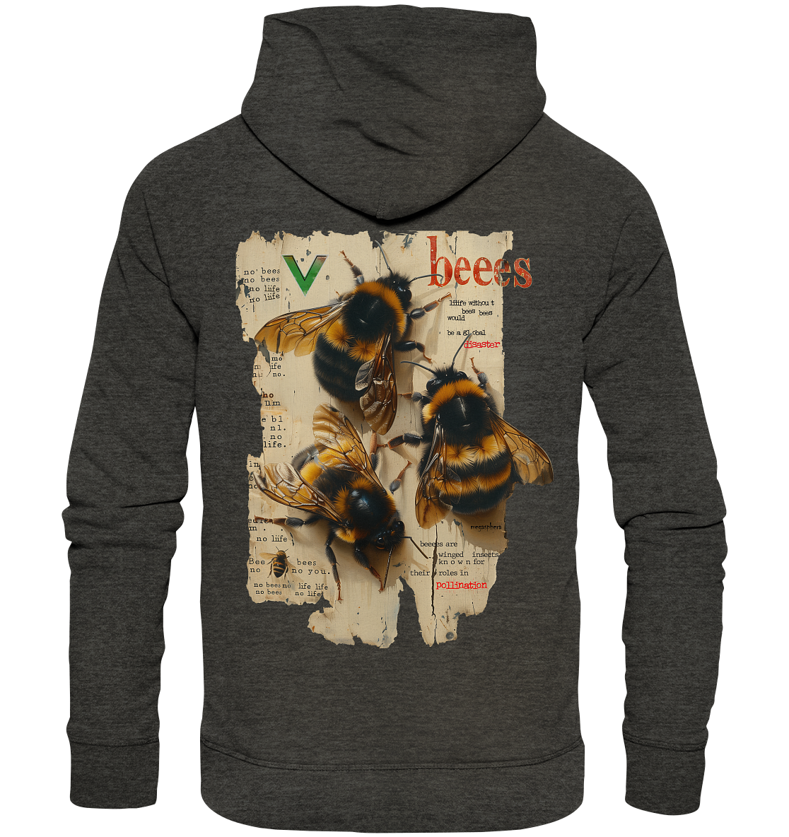 Motif "no bees, no life" - unisex organic hoodie / hooded sweatshirt