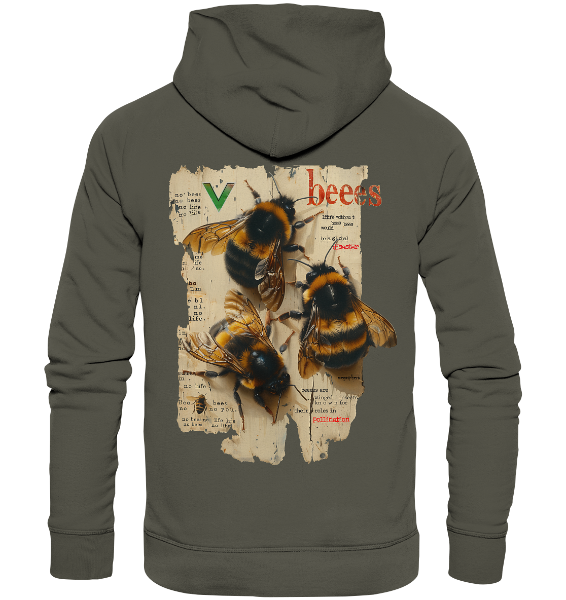 Motif "no bees, no life" - unisex organic hoodie / hooded sweatshirt