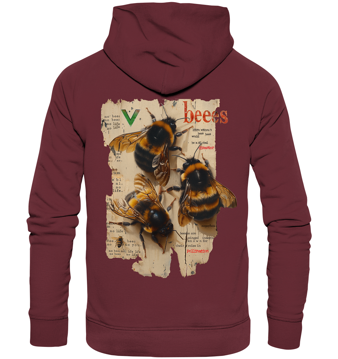 Motif "no bees, no life" - unisex organic hoodie / hooded sweatshirt