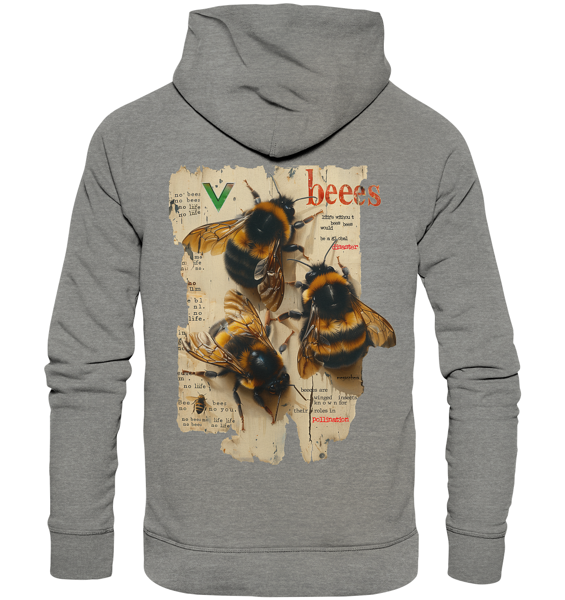 Motif "no bees, no life" - unisex organic hoodie / hooded sweatshirt
