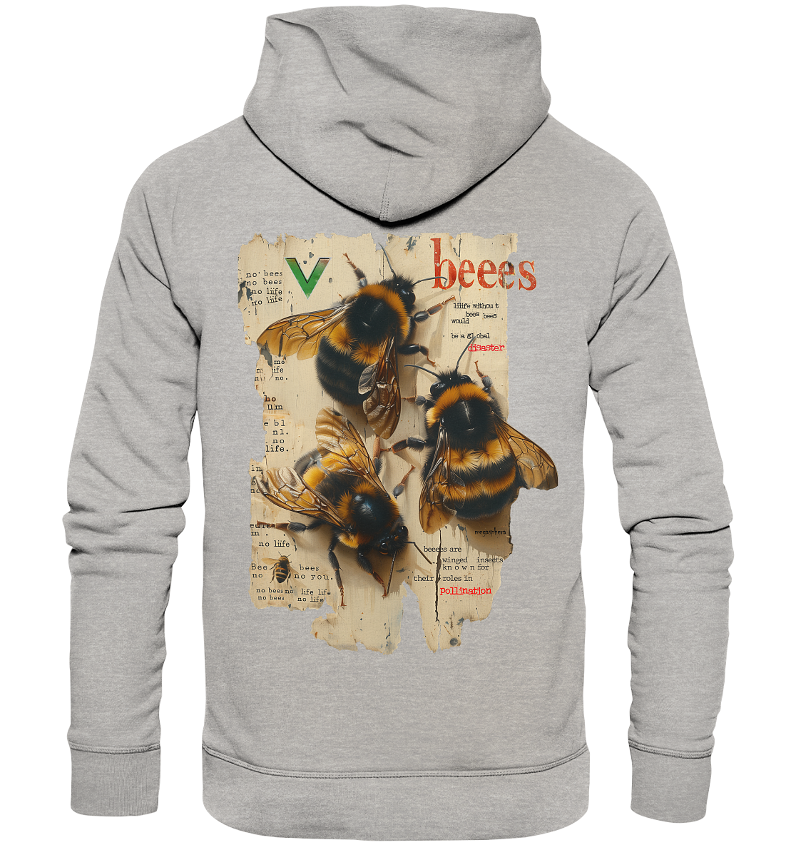 Motif "no bees, no life" - unisex organic hoodie / hooded sweatshirt
