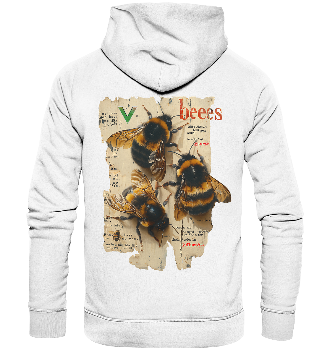 Motif "no bees, no life" - unisex organic hoodie / hooded sweatshirt