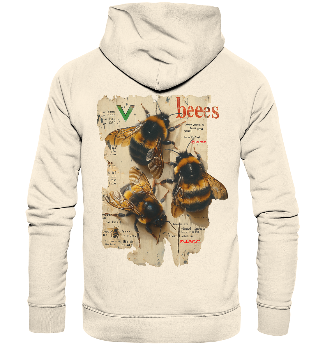 Motif "no bees, no life" - unisex organic hoodie / hooded sweatshirt