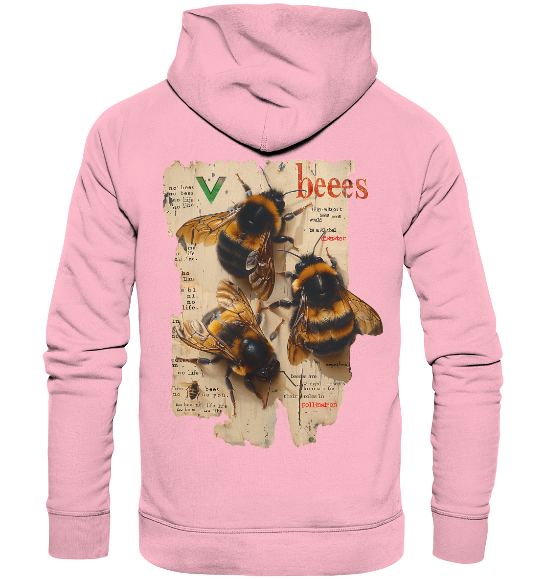 Motif "no bees, no life" - unisex organic hoodie / hooded sweatshirt