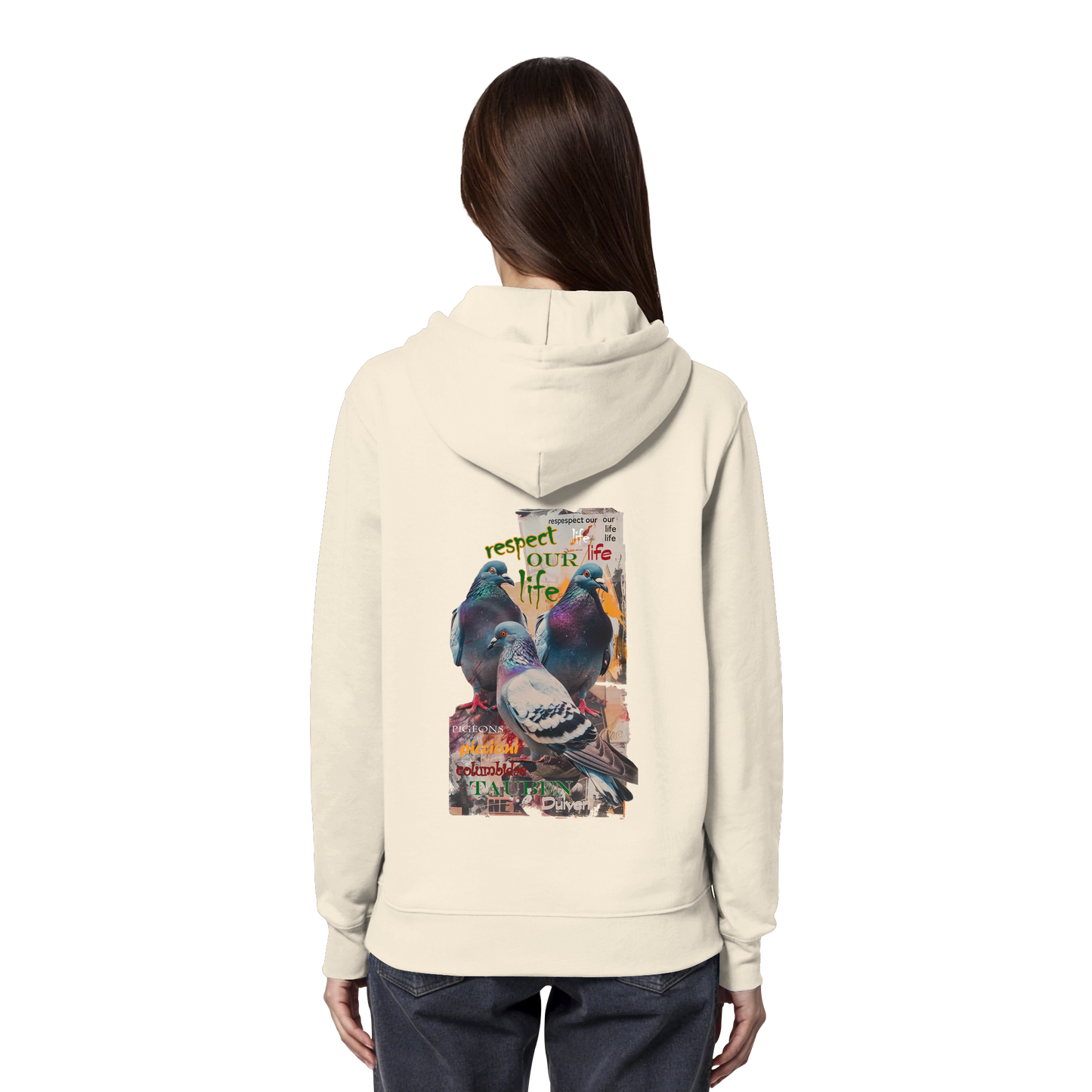 vegwear "respect our life - Tauben" - unisex Bio Hoodie / Kapuzenpulli