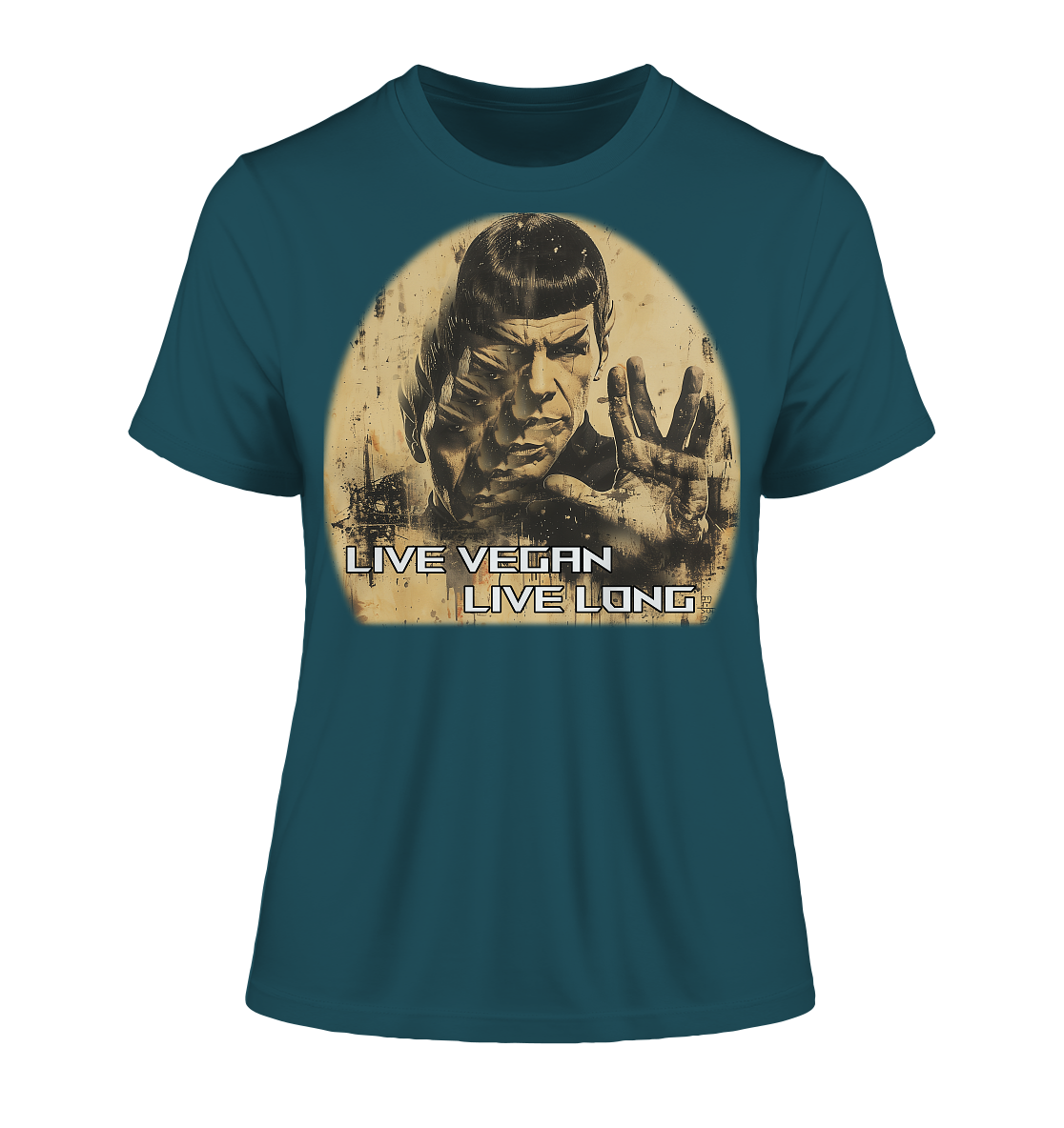 Motiv "live vegan live long" - eng geschnittenes Damen Bio T-Shirt