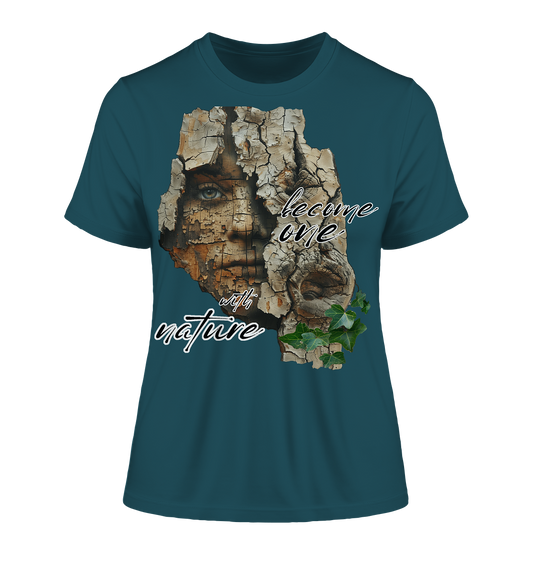 Motif "become one with nature" - tight-fitting women's organic T-shirt