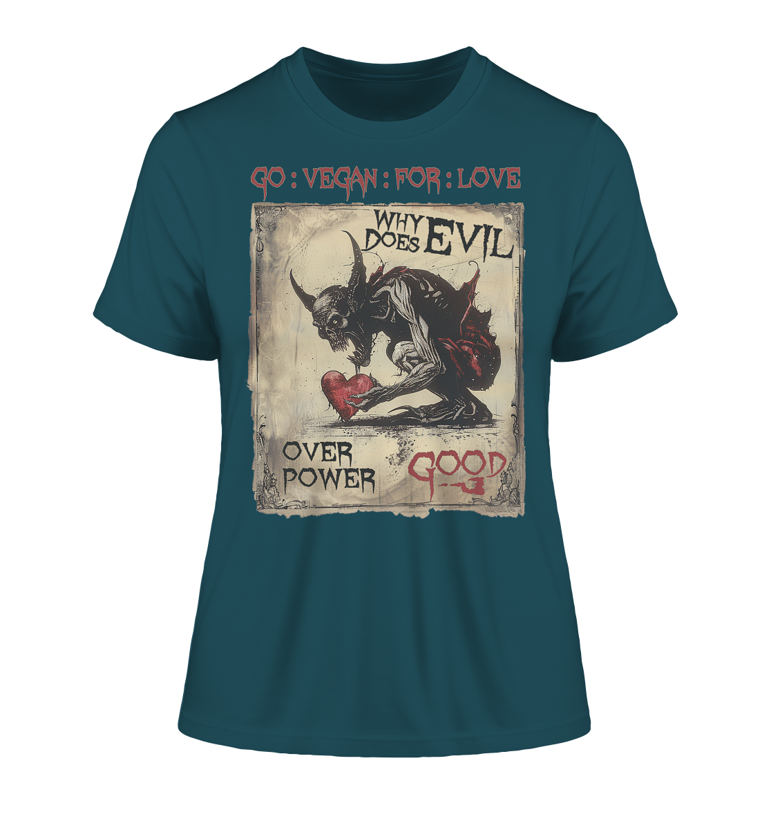 Motif "why does evil" - tight-fitting women's organic T-shirt