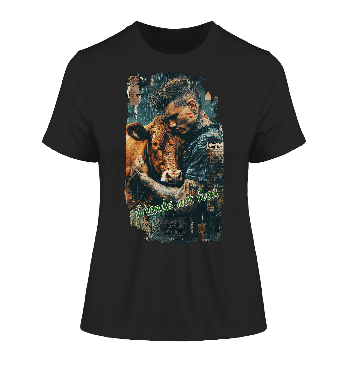 Motiv "friends not food" - eng geschnittenes Damen Bio T-Shirt