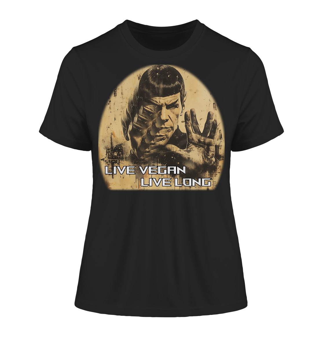 Motiv "live vegan live long" - eng geschnittenes Damen Bio T-Shirt