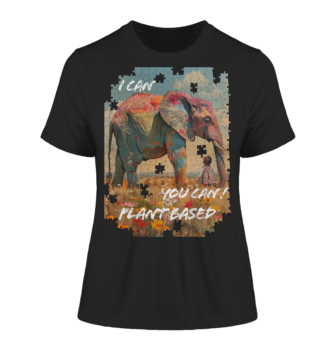 Motiv "plant based elephant" - eng geschnittenes, Bio Damen T-Shirt