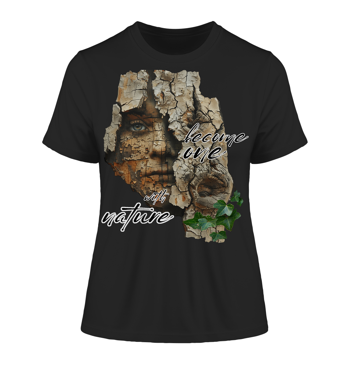 Motif "become one with nature" - tight-fitting women's organic T-shirt