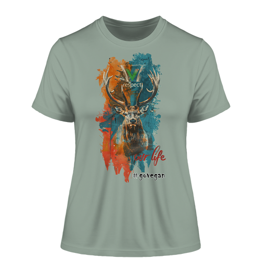 Motif "respect our life, go vegan" - tight-fitting organic women's T-shirt