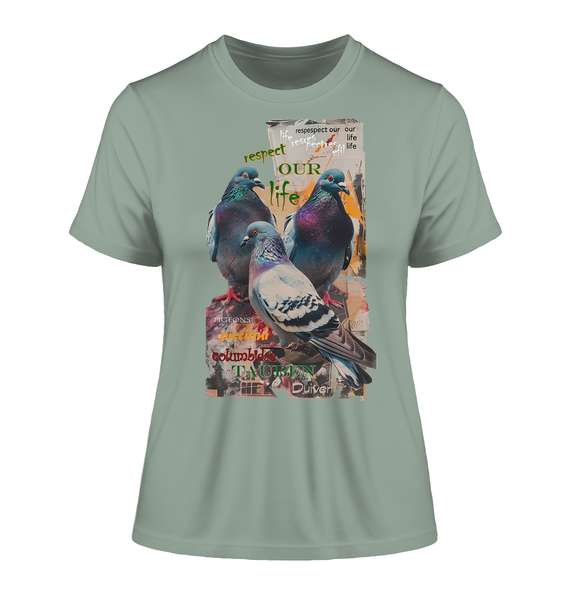 Motif "respect our life - pigeons" - tight-fitting women's organic T-shirt