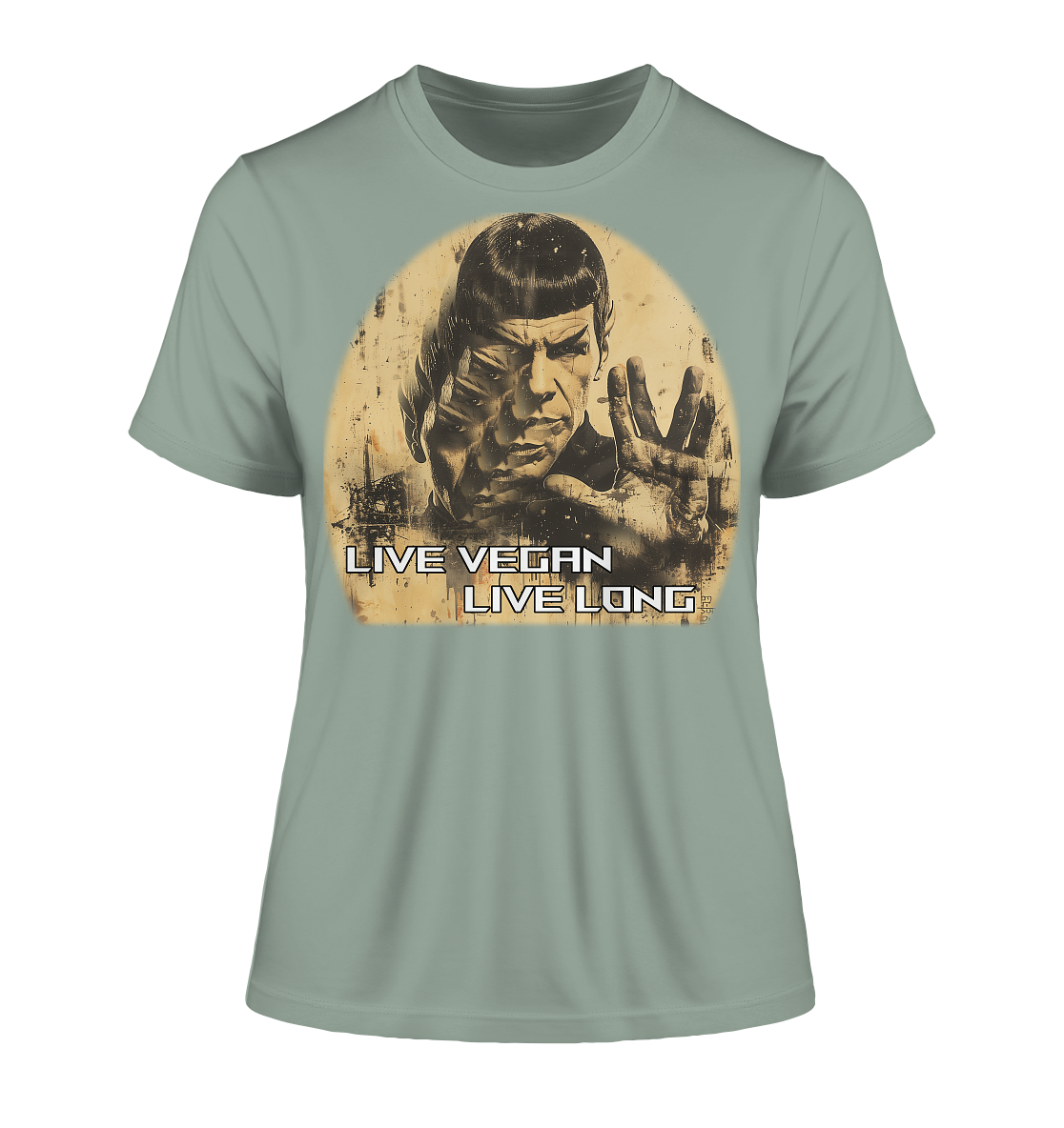 Motiv "live vegan live long" - eng geschnittenes Damen Bio T-Shirt