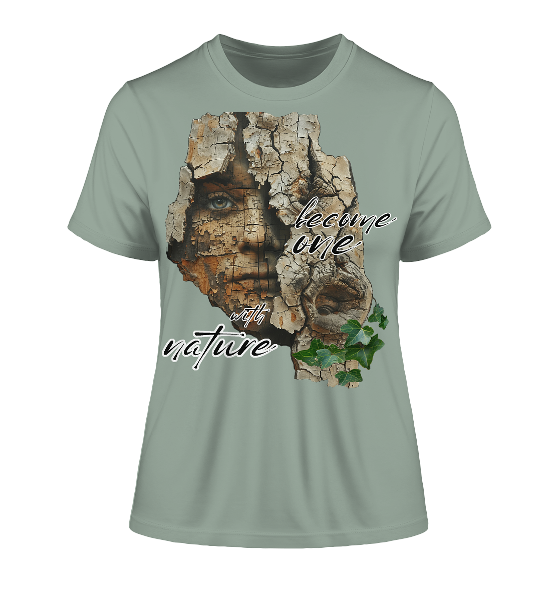 Motif "become one with nature" - tight-fitting women's organic T-shirt