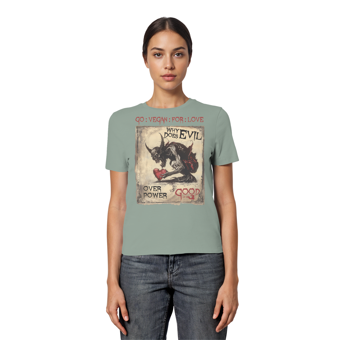 vegwear "why does evil" - eng geschnittenes Damen Bio T-Shirt