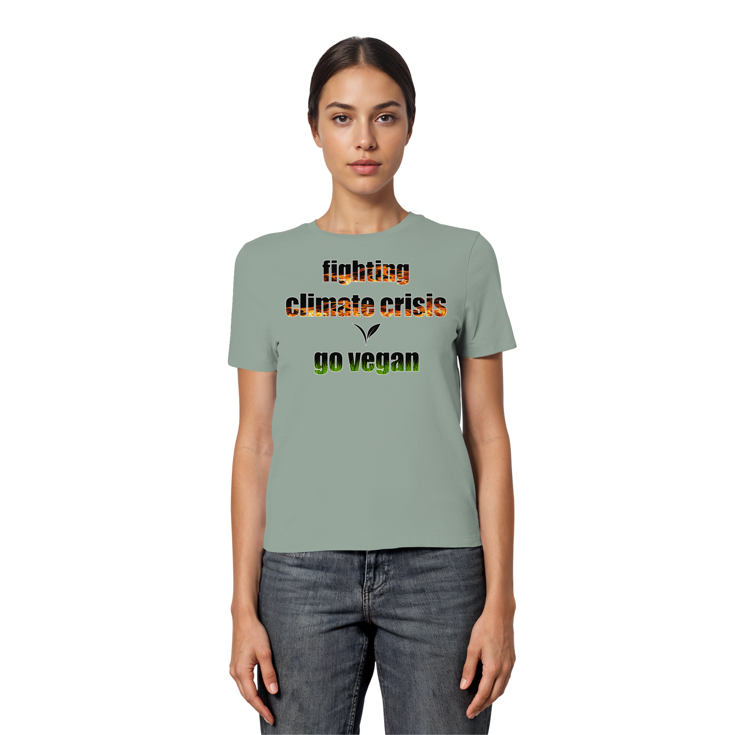 vegwear "fighting climate cirsis" - eng geschnittenes Damen Bio T-Shirt vegan & klimafreundlich