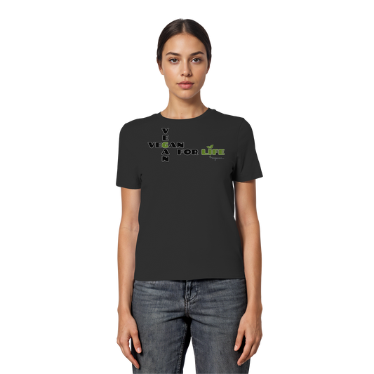 vegwear "vegan for life" - eng geschnittenes Damen T-Shirt, bio vegan fair