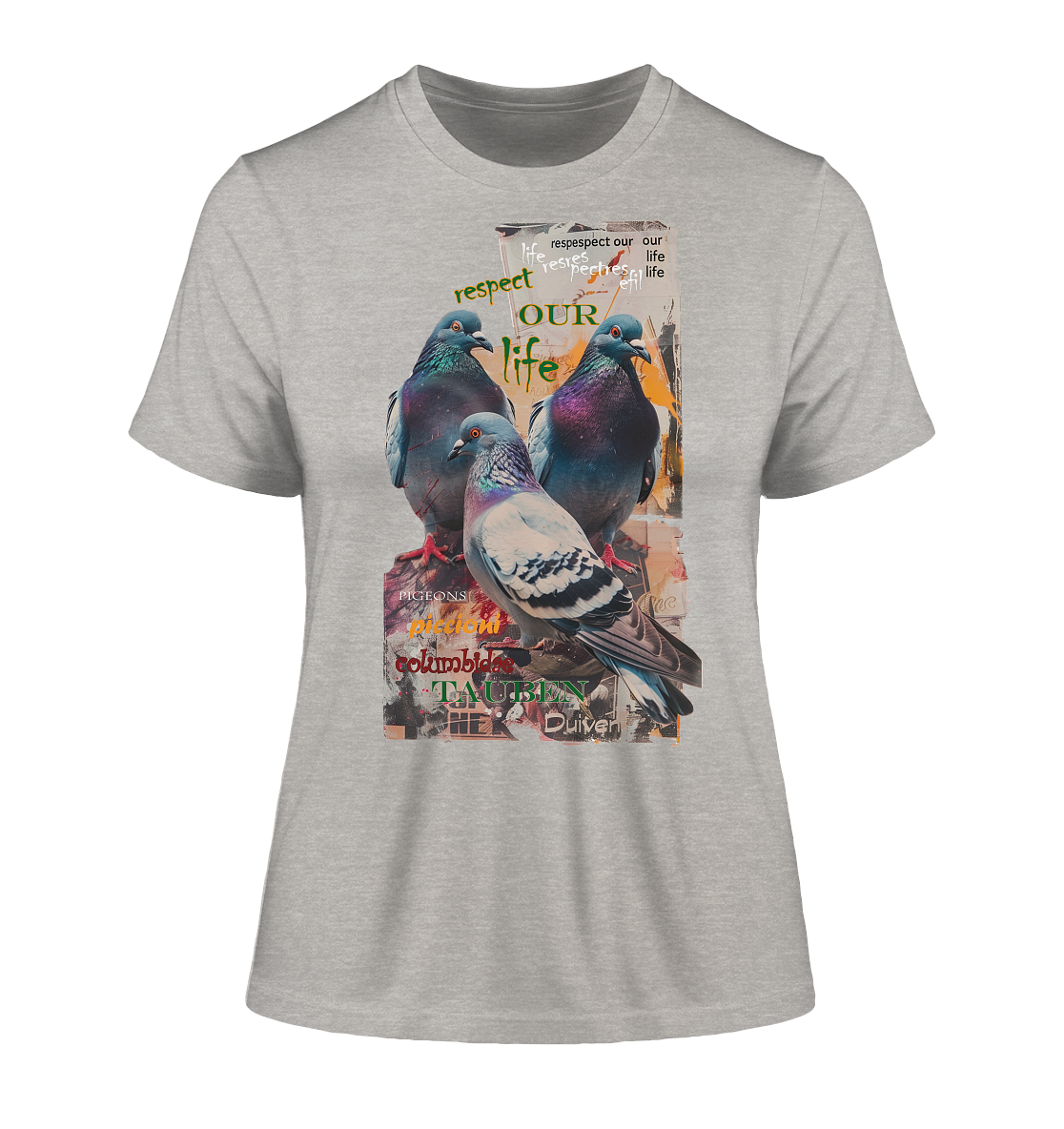 Motif "respect our life - pigeons" - tight-fitting women's organic T-shirt