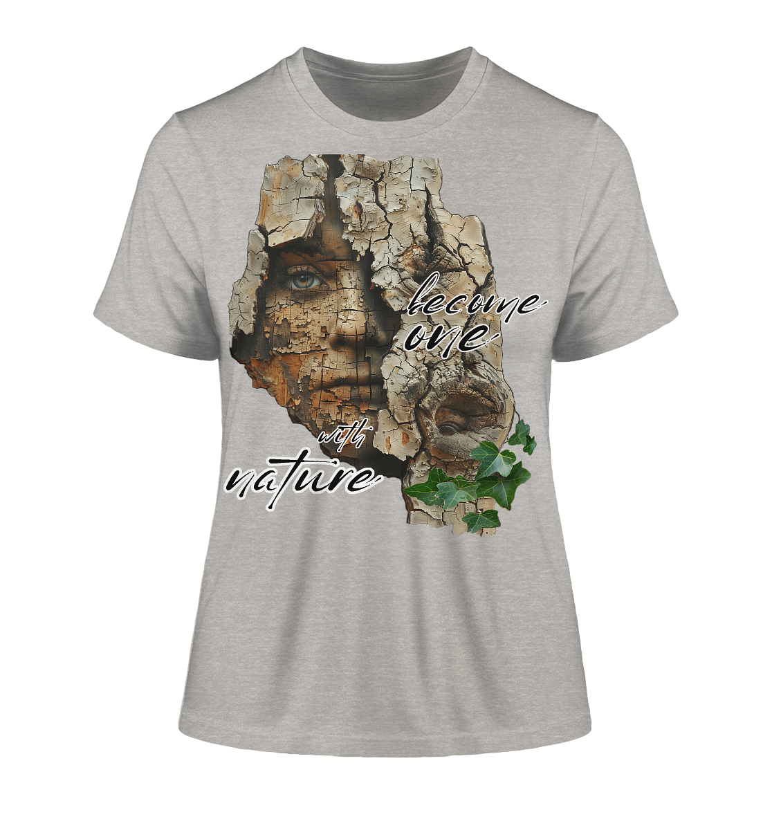 Motif "become one with nature" - tight-fitting women's organic T-shirt