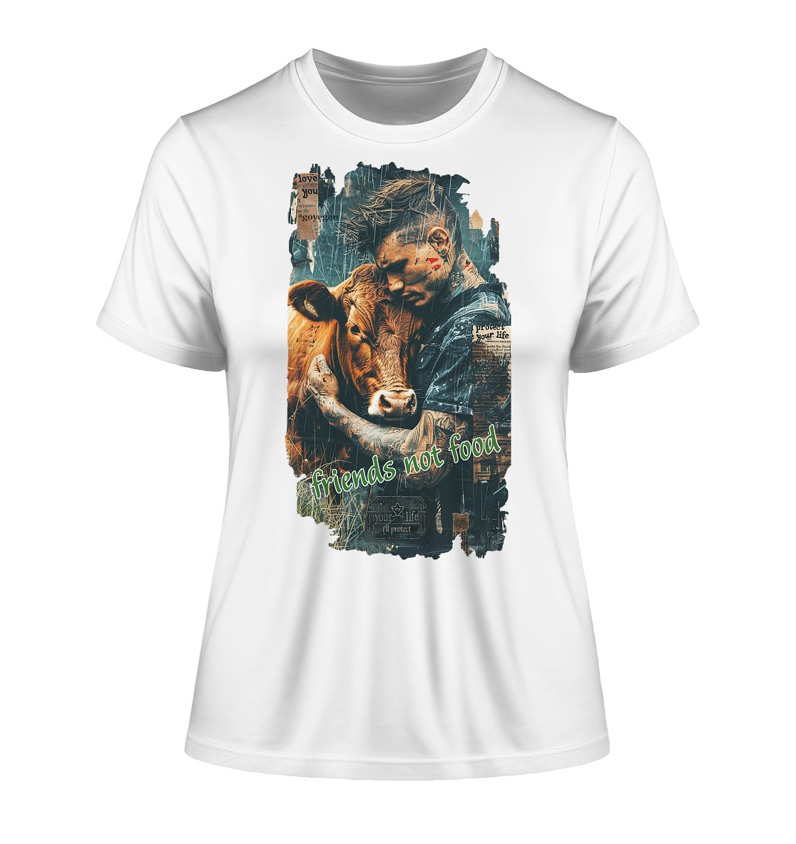 Motiv "friends not food" - eng geschnittenes Damen Bio T-Shirt