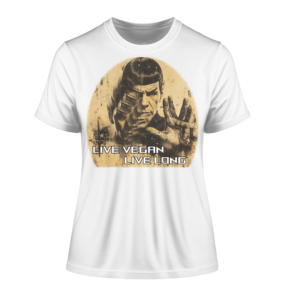 Motiv "live vegan live long" - eng geschnittenes Damen Bio T-Shirt
