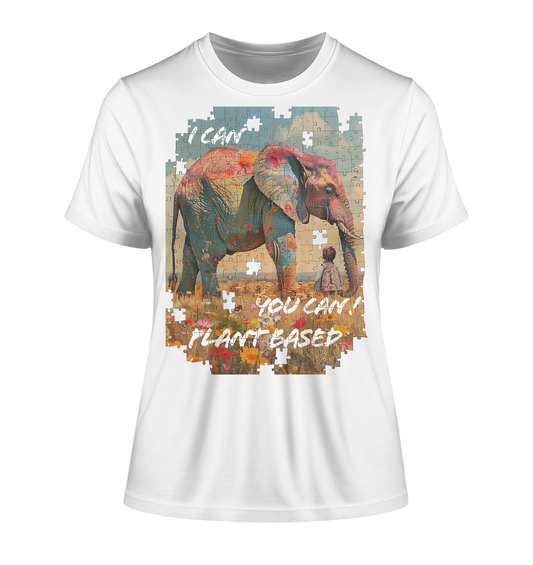 Motif "plant based elephant" - tight-fitting, organic women's T-shirt