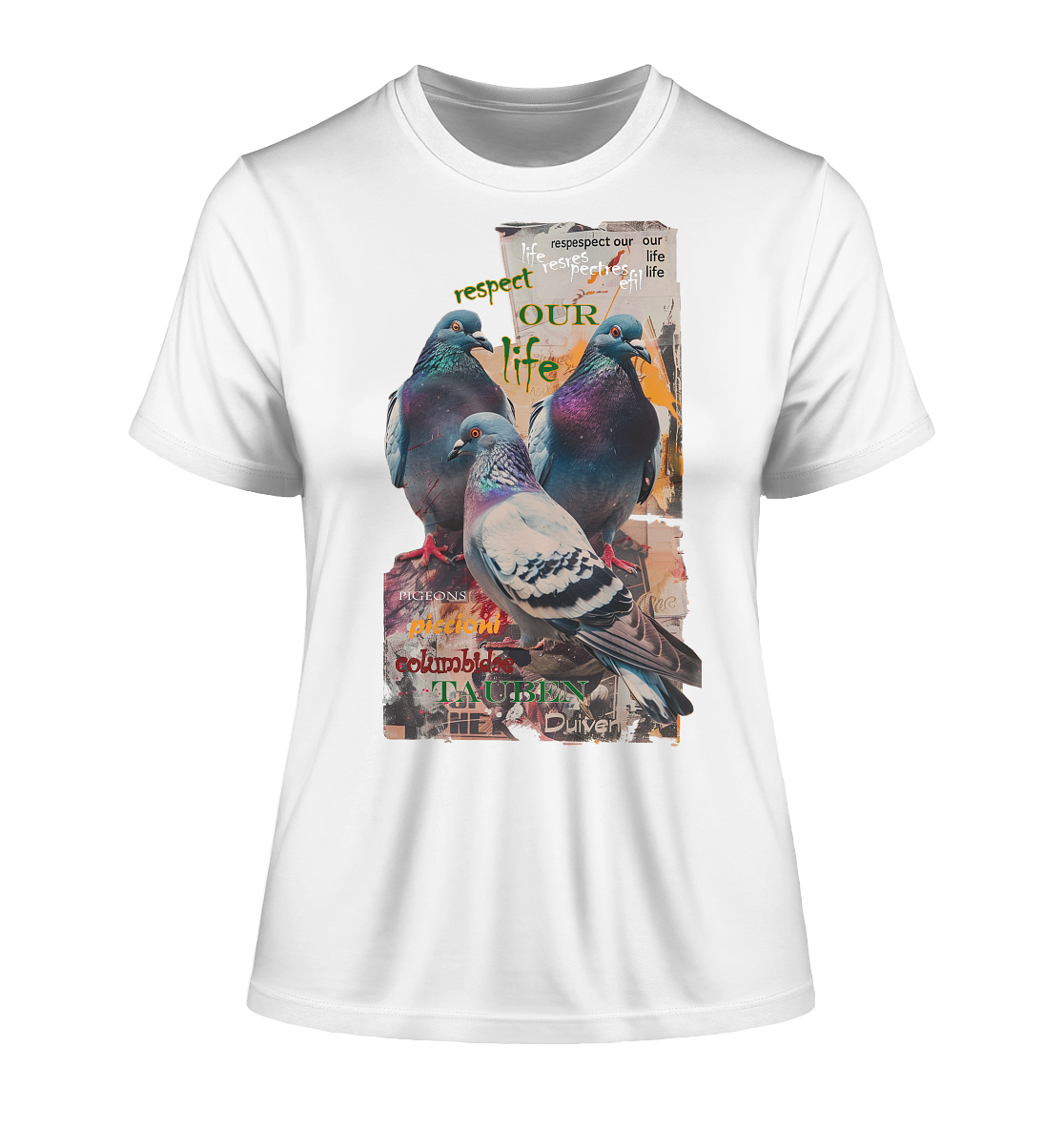 Motif "respect our life - pigeons" - tight-fitting women's organic T-shirt