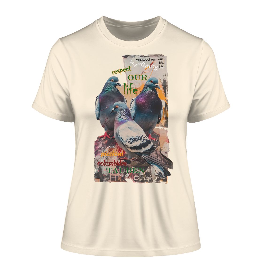 Motif "respect our life - pigeons" - tight-fitting women's organic T-shirt