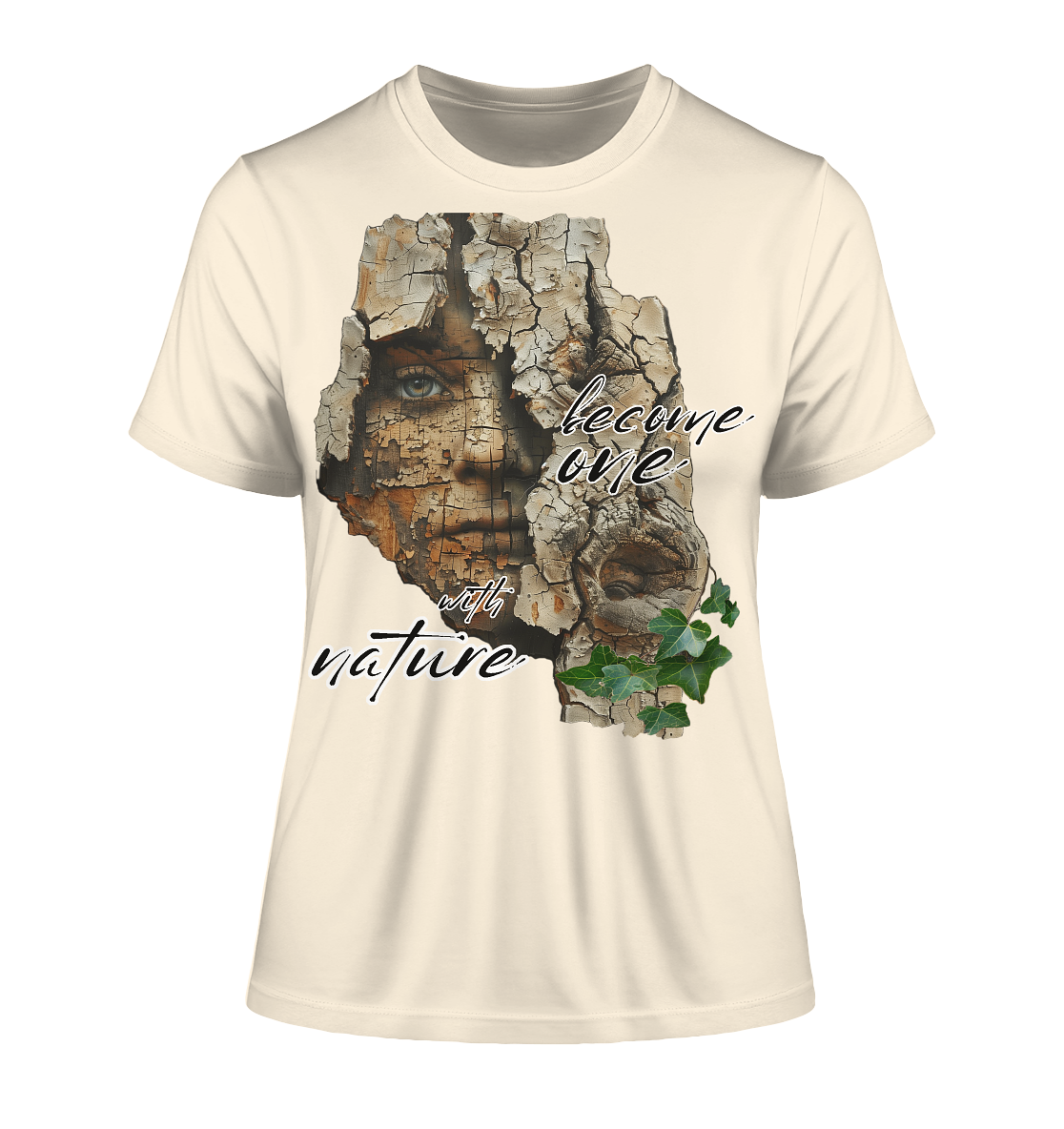 Motif "become one with nature" - tight-fitting women's organic T-shirt