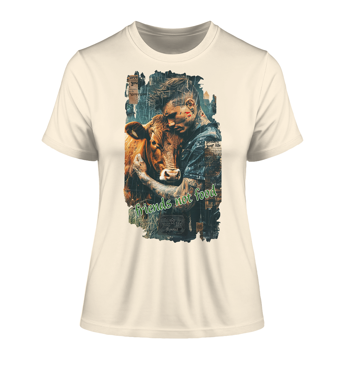Motiv "friends not food" - eng geschnittenes Damen Bio T-Shirt