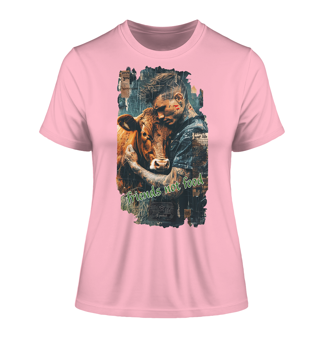 Motiv "friends not food" - eng geschnittenes Damen Bio T-Shirt