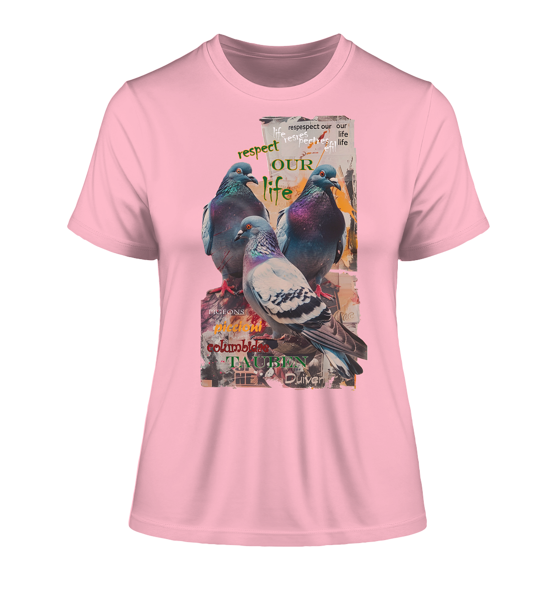 Motif "respect our life - pigeons" - tight-fitting women's organic T-shirt
