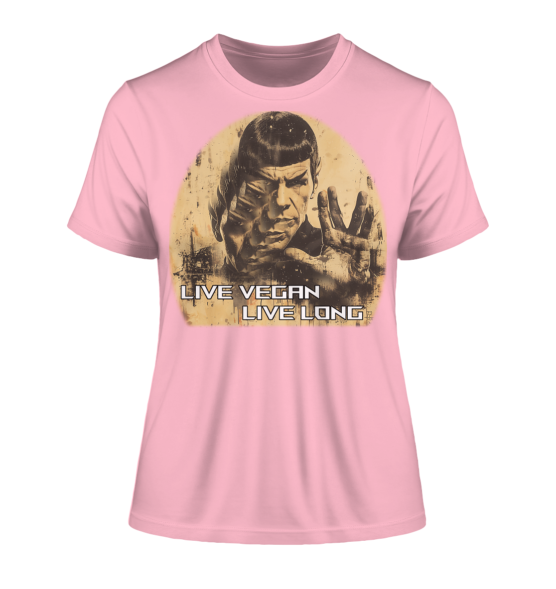 Motiv "live vegan live long" - eng geschnittenes Damen Bio T-Shirt