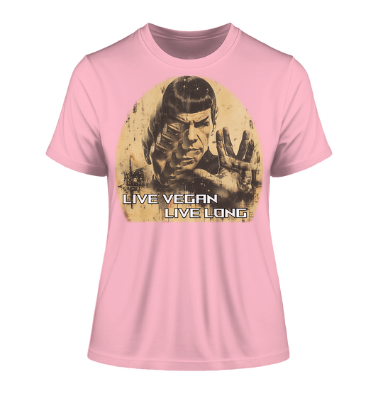 Motif "live vegan live long" - tight-fitting women's organic T-shirt