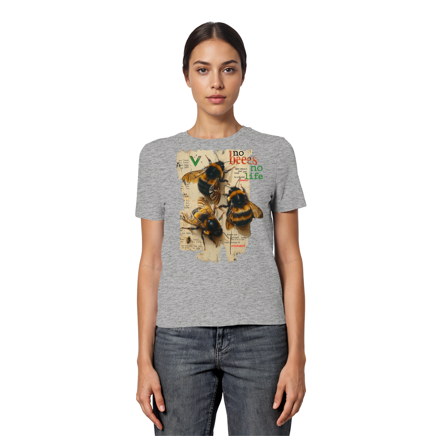 vegwear "no bees no life" - eng geschnittenes Damen T-Shirt, bio, vegan