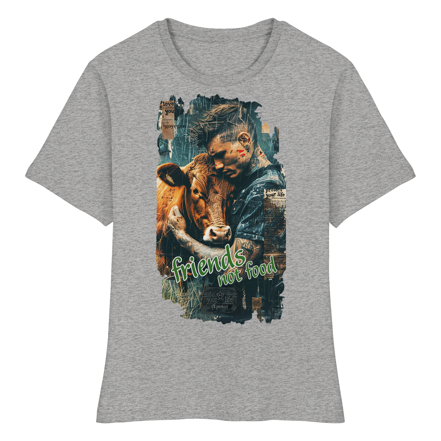 vegwear "friends not food" - eng geschnittenes Damen T-Shirt, bio, vegan