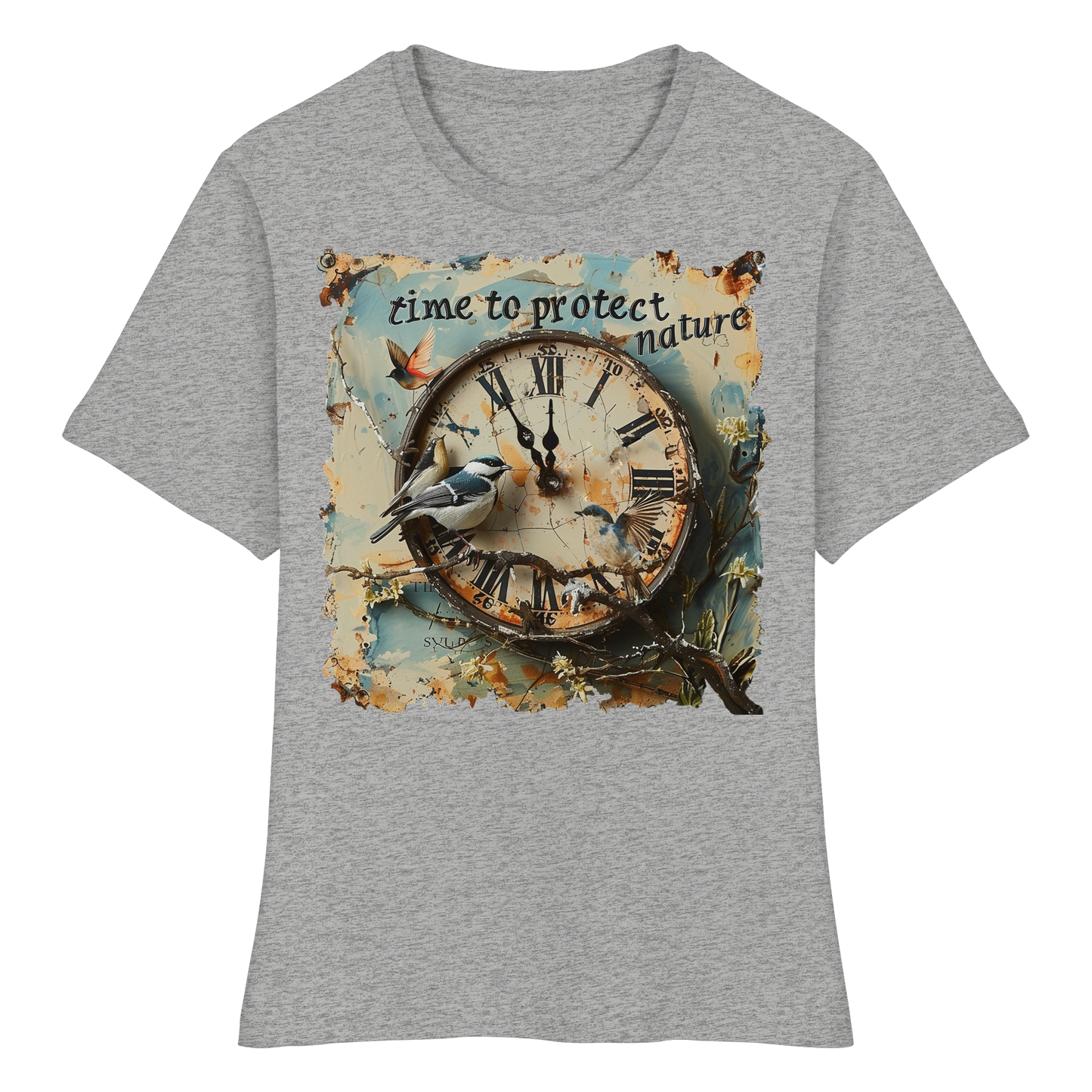 vegwear "time to protect nature" - eng geschnittenes Damen T-Shirt, nachhaltige Mode