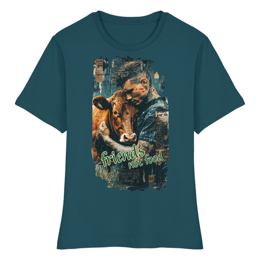vegwear "friends not food" - eng geschnittenes Damen T-Shirt, bio, vegan