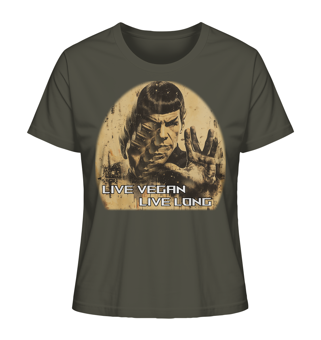 Motif "live vegan live long" - organic women's T-shirt