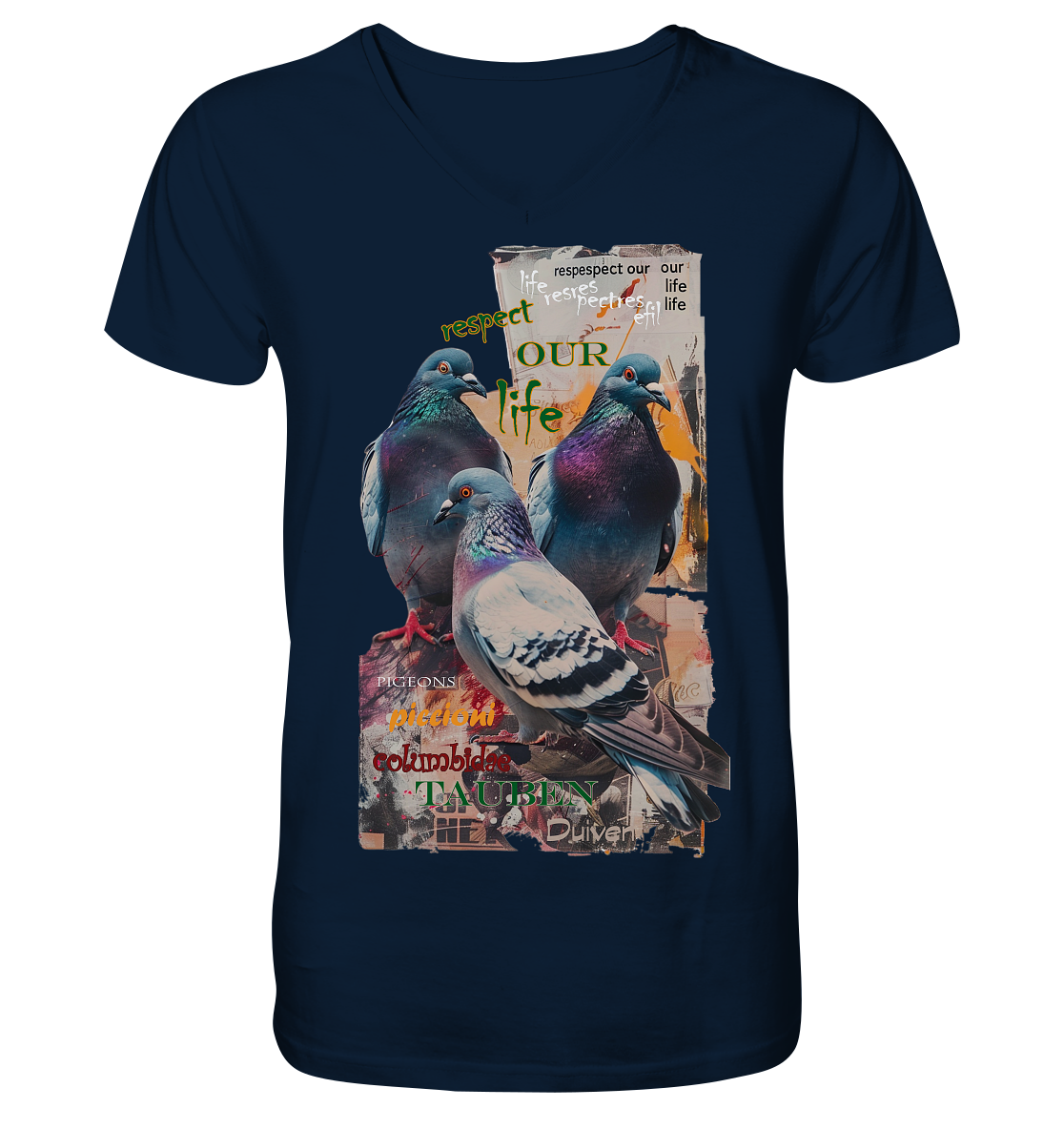 Motif "respect our life - pigeons" - Men's Organic T-Shirt V-neck