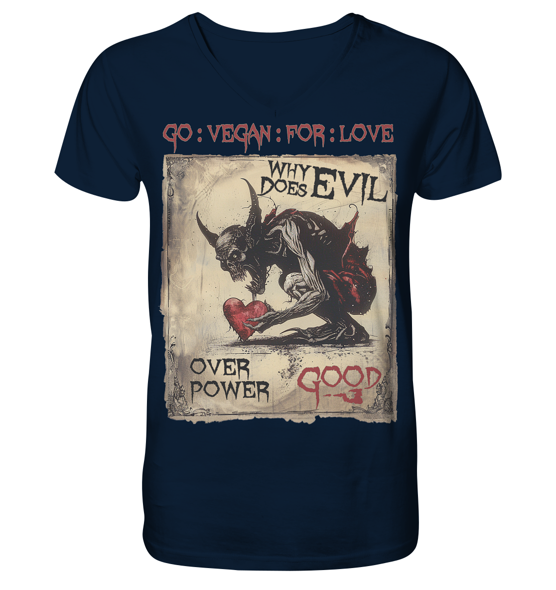 vegwear "why does evil" -Herren Bio T-Shirt mit V-Ausschnitt