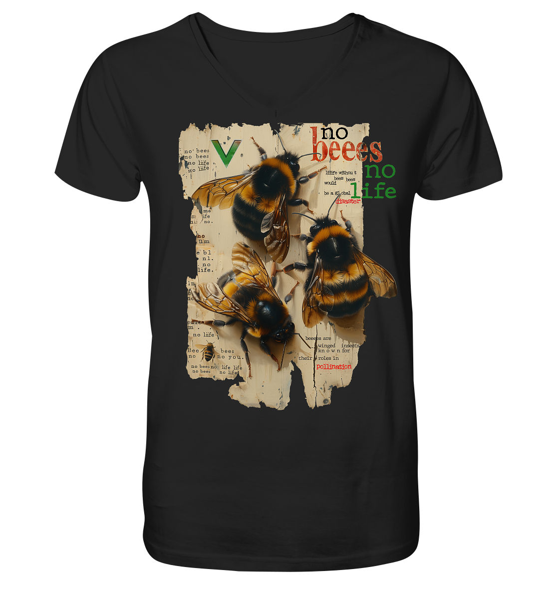 vegwear "no bees no life" - Herren T-Shirt mit V-Ausschnitt, bio, vegan
