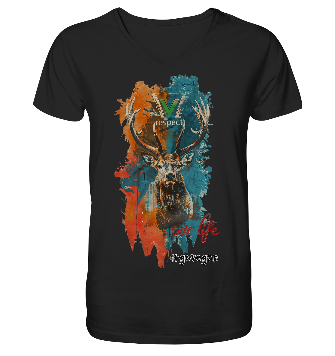 Motif "respect our life, go vegan" - Men's Organic T-Shirt V-Neck