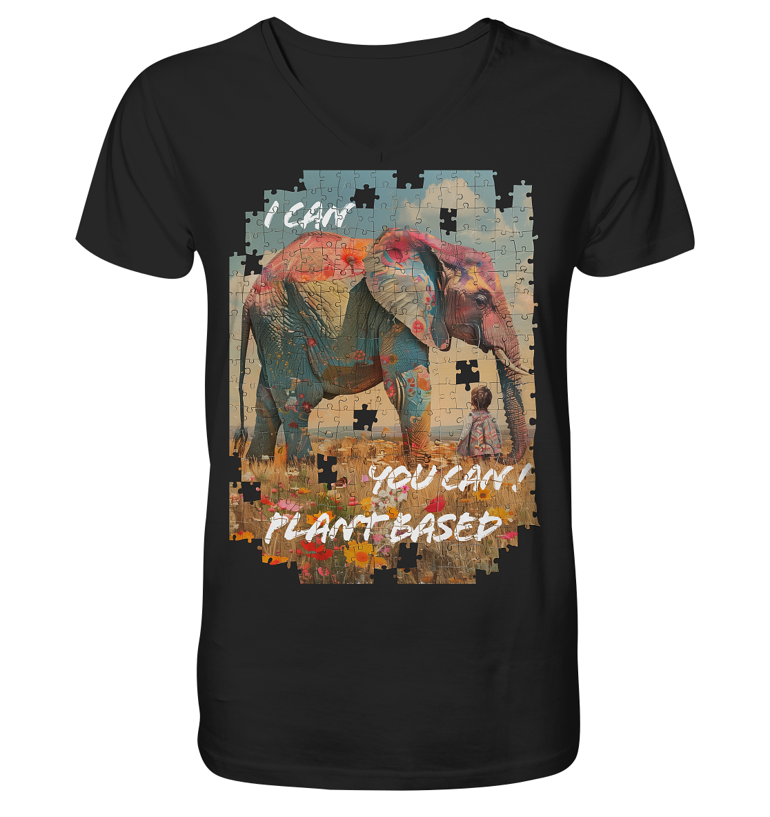 vegwear "I can you can"- Herren T-Shirt mit V-Ausschnitt, bio, vegan