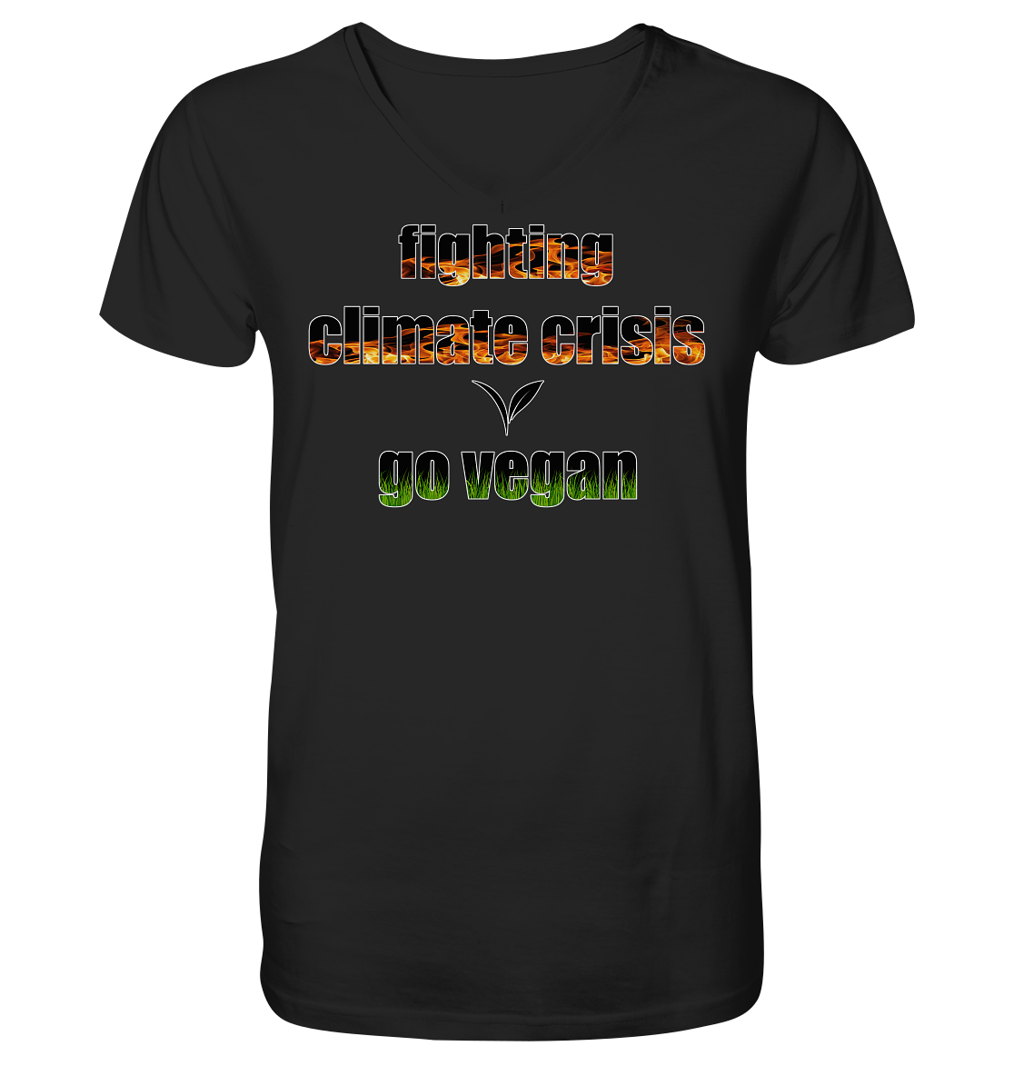 vegwear "fighting climate cirsis" - Herren Bio T-Shirt mit V-Ausschnitt, vegan & klimafreundlich