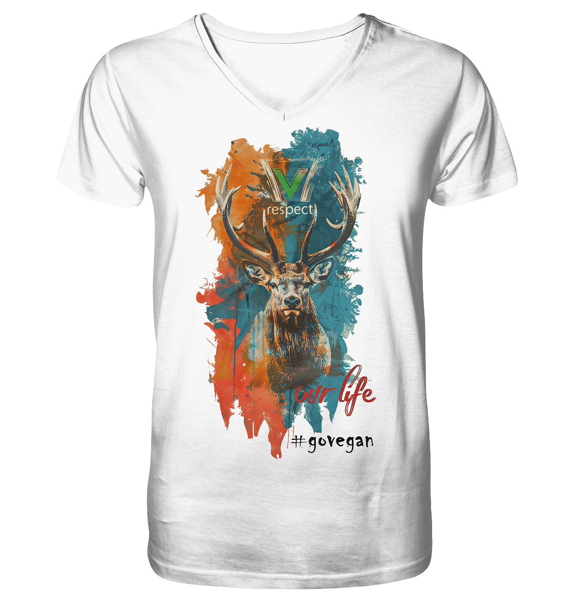 Motif "respect our life, go vegan" - Men's Organic T-Shirt V-Neck