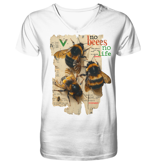 vegwear "no bees no life" - Herren T-Shirt mit V-Ausschnitt, bio, vegan